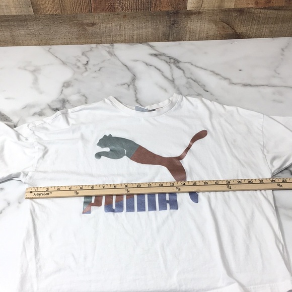 Puma White Metallic Panther Graphic Glam Oversized T Shirt Womens Small Cropped - Picture 9 of 13